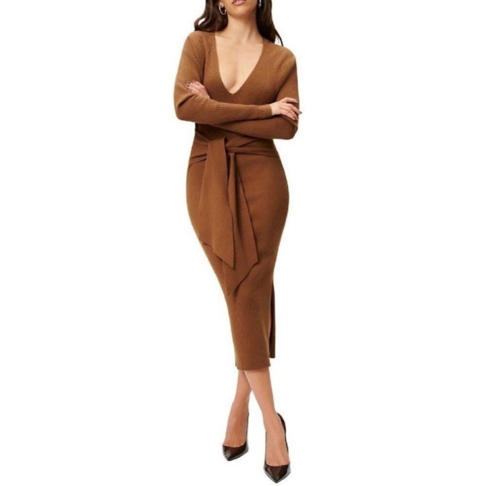Good American belted midi sweaterdress 00/0 XS Caramel